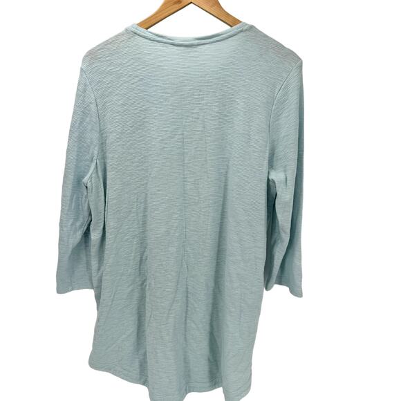J Jill Tunic Womens Medium Blue Pullover 3/4 Sleeve Snap Side Detail Cotton Knit - Picture 5 of 8